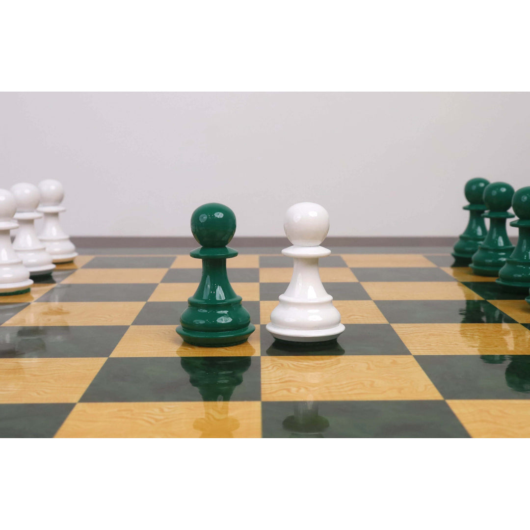 4.1" Pro Staunton Weighted Green & White Painted Wooden Chess Set- Chess Pieces Only - Warehouse Clearance - USA Shipping Only