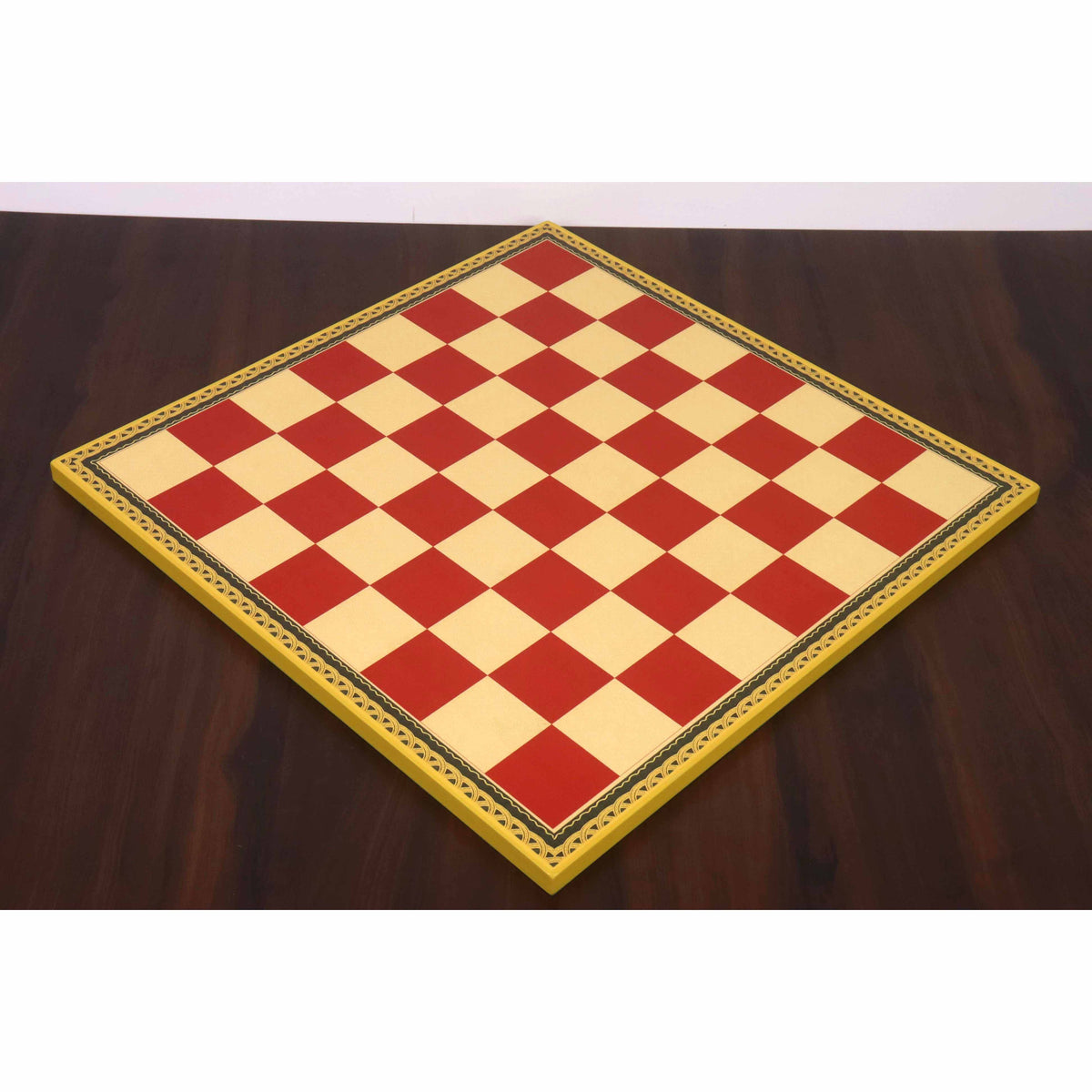 Full diagonal view of the 20" Leuchars wooden printed chess board with gloss finish.