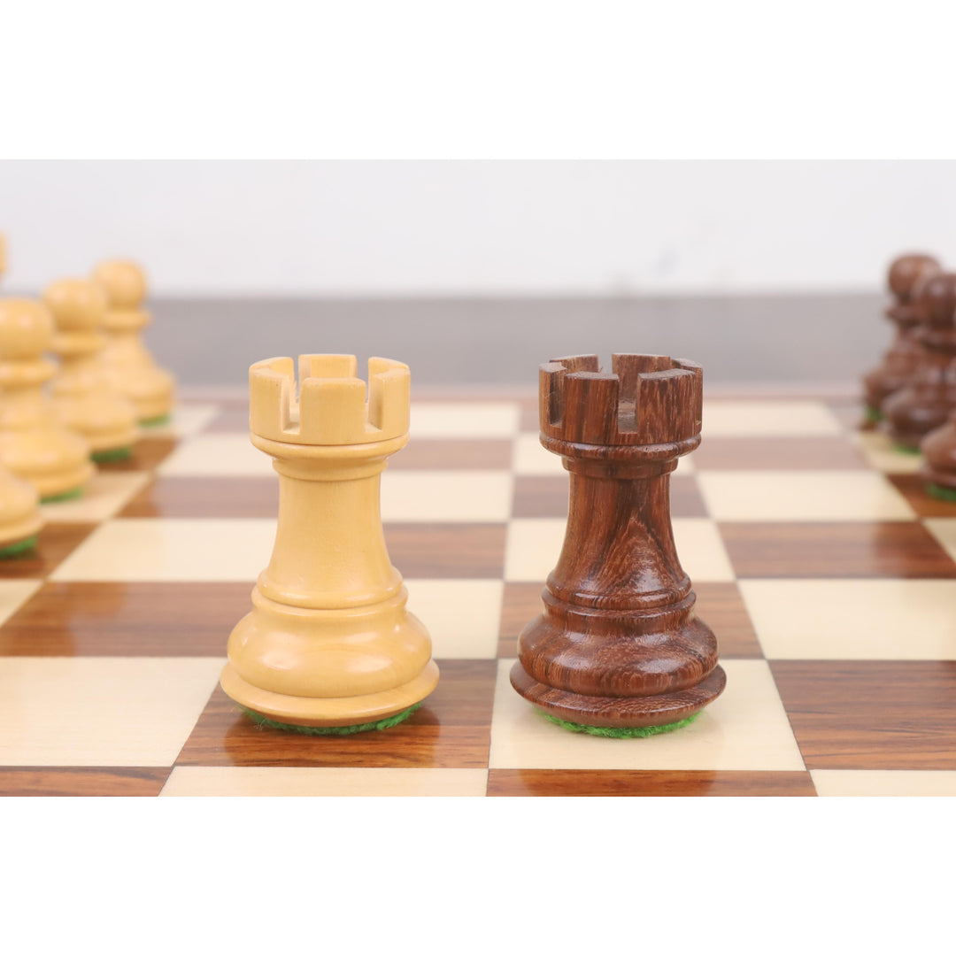 Jeu d'échecs russe Zagreb 3.1" Combo - Pièces en palissandre doré avec planche et boîte