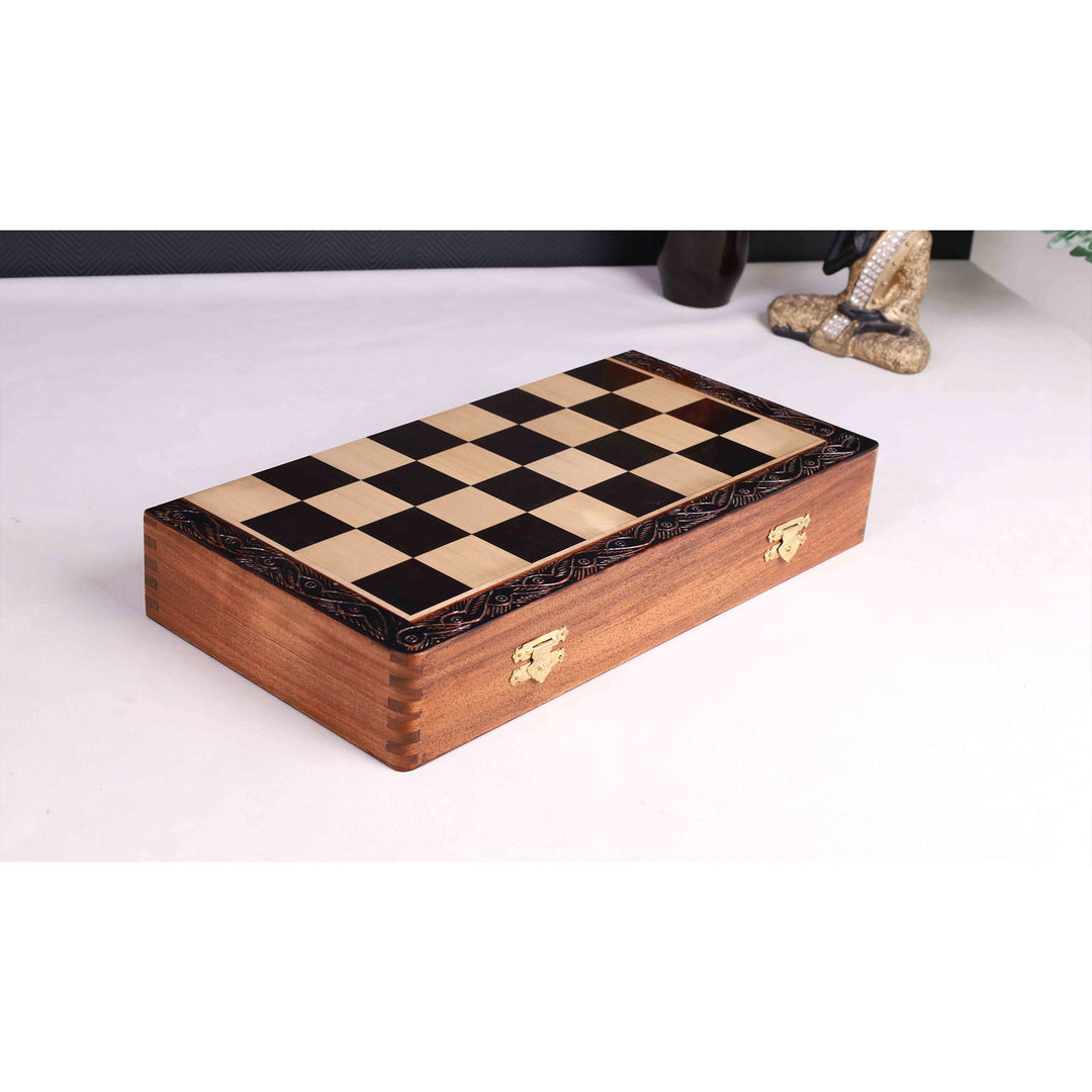 16" Laurel Series Burnt Carving Lacquered Staunton Chess Set – Magnetic Ebony & Maple Wooden Folding Board