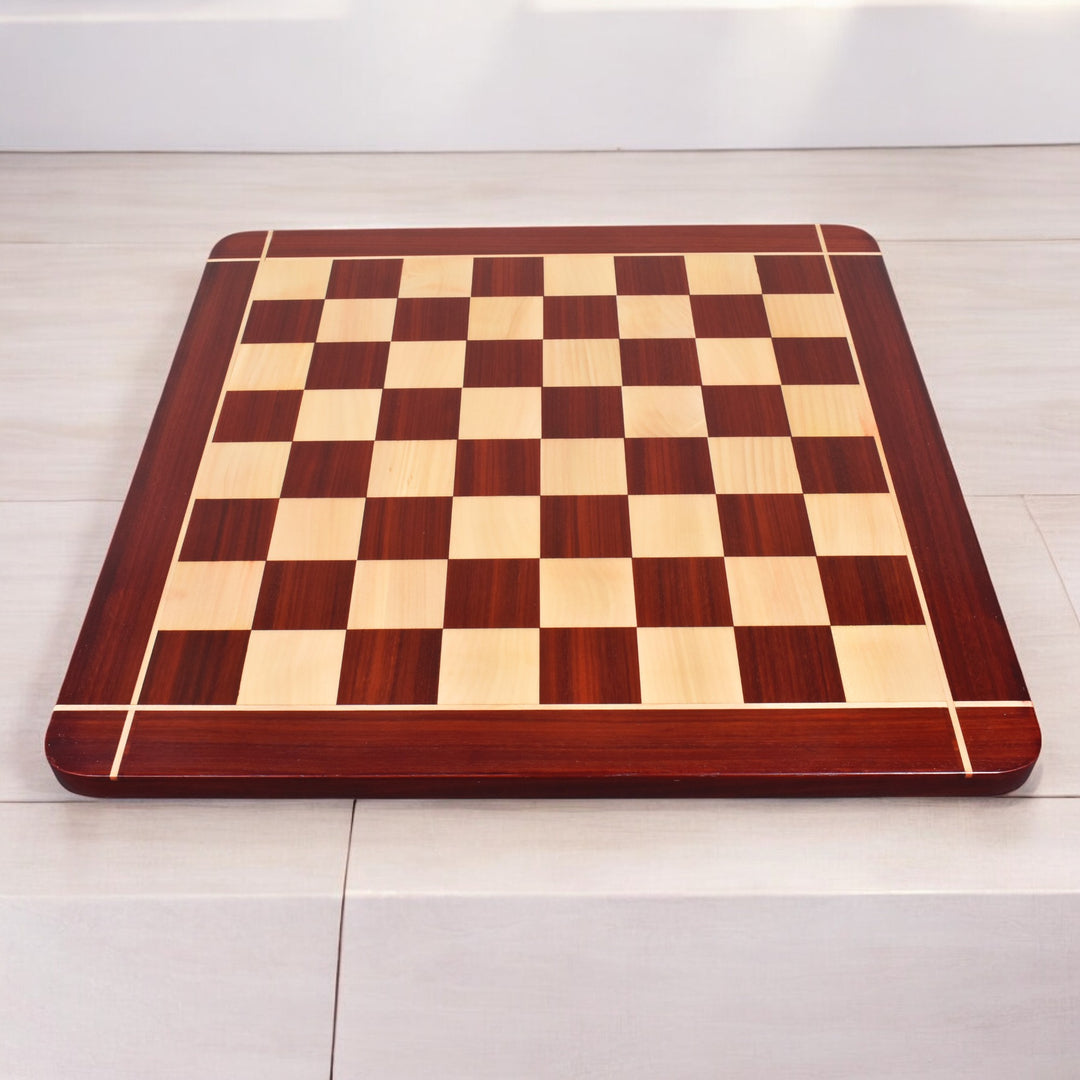 Combo of 4.5" Tilted Knight Luxury Staunton Chess Set - Bud Rosewood & Boxwood - 23" Bud Rosewood & Maple Wood Signature Wooden Chessboard With Box