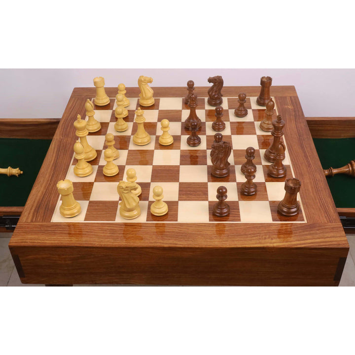 Tablero de ajedrez de torneo de 23 pulgadas con piezas de ajedrez de madera pesadas Pro Staunton de 4,1 pulgadas - Palisandro dorado y boj.