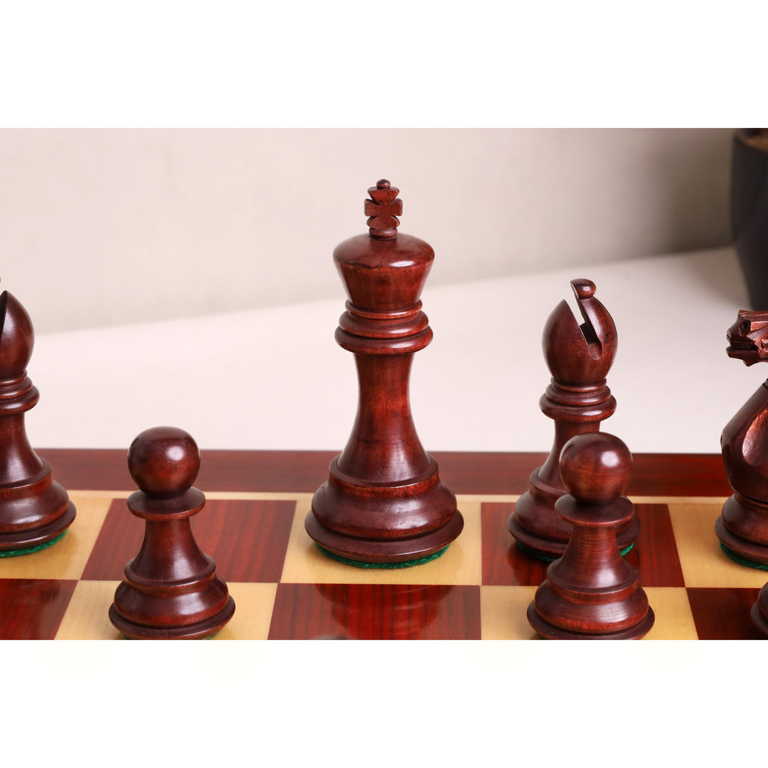 4.1" Pro Staunton Weighted Wooden Chess Set- Chess Pieces Only - Lacquered Distress Antiqued Boxwood & Mahogany Stained Boxwood