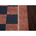 Close-up of the delicate white pinstripe border inlay separating the playing field from the burl wood printed frame.