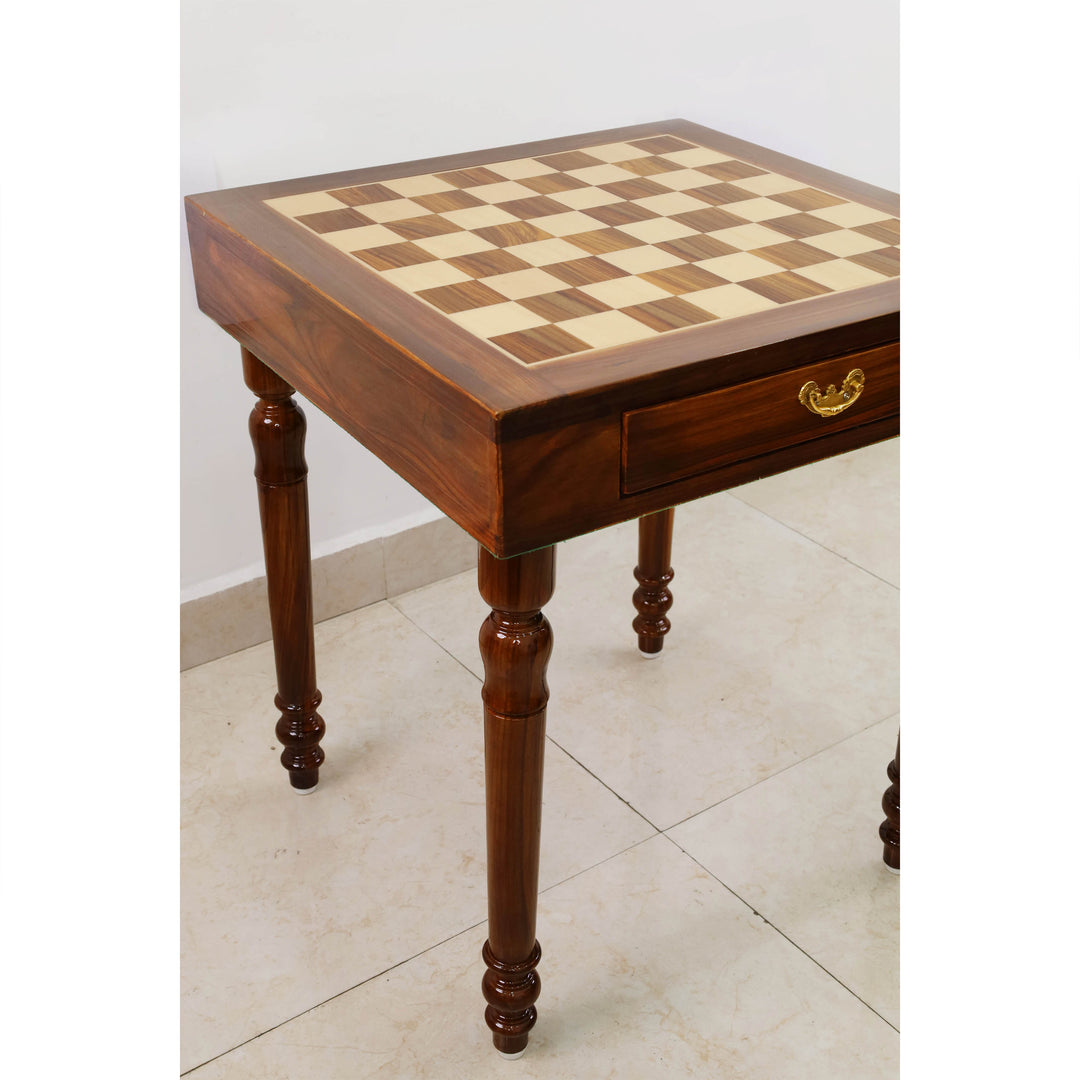 Slightly Imperfect 23" Tournament Chess Table with Drawers - Golden Rosewood & Maple