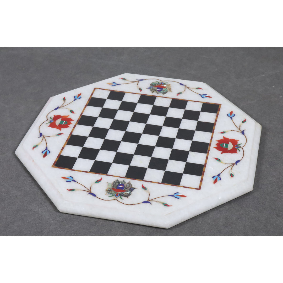 Marble Stone Chess Pieces & Board Set - Inlay Handcrafted Work - 12" board