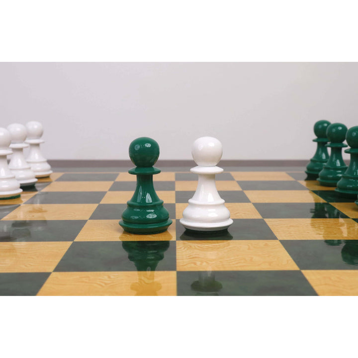Slightly Imperfect 4.1" Pro Staunton Weighted Green & White Painted Wooden Chess Set- Chess Pieces Only
