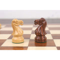Intricately carved Pro Staunton Knights in Golden Rosewood and Boxwood with felted bases.

