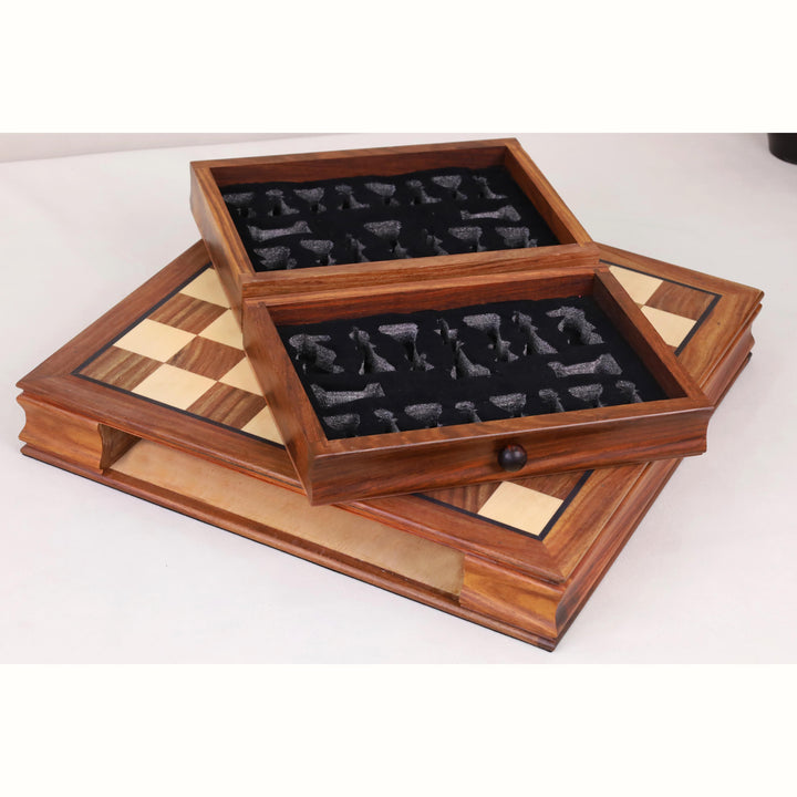 15” Legacy Magnetic Travel Chess Set in Golden Rosewood with Storage Drawers – Gift Edition
