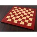 Angled perspective view of the 21-inch luxury Red Ash Burl printed chess board with a glossy professional finish.