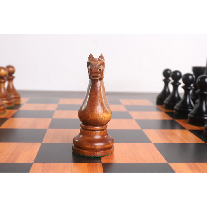 Nieznacznie niedoskonały zestaw radzieckich figur szachowych Botvinnik Flohr-II z 1935 roku - Antyczne drewno bukszpan i ebonizowane bukszpan - 4,4" król