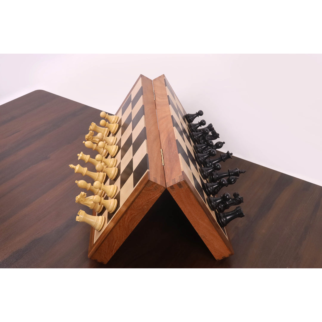 16" Premier Series Magnetic Travel Chess Set- Ebony & Maple Wood Board with Ebonised Boxwood Pieces - Warehouse Clearance - Europe Shipping Only
