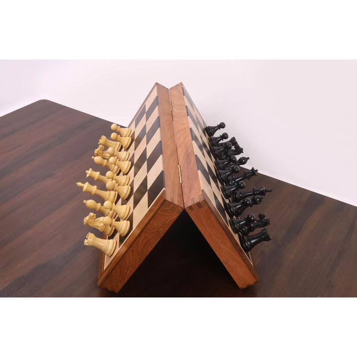 16" Premier Series Magnetic Travel Chess Set- Ebony & Maple Wood Board with Ebonised Boxwood Pieces - Warehouse Clearance - Europe Shipping Only