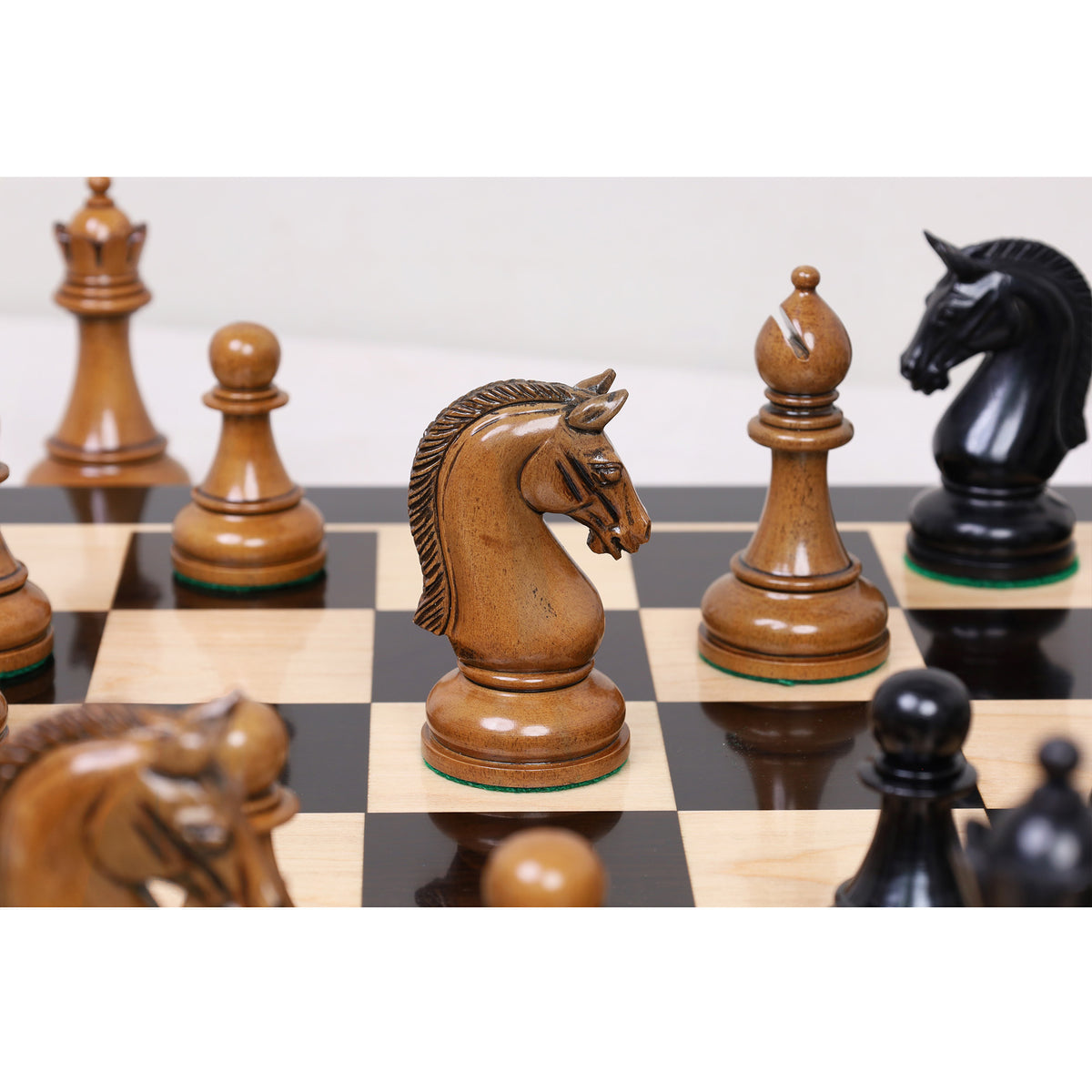 4.3" Sovereign Crown Luxury Staunton Chess Set - Chess Pieces Only - Lacquered Distress Antiqued Boxwood & Ebony - Triple Weighted