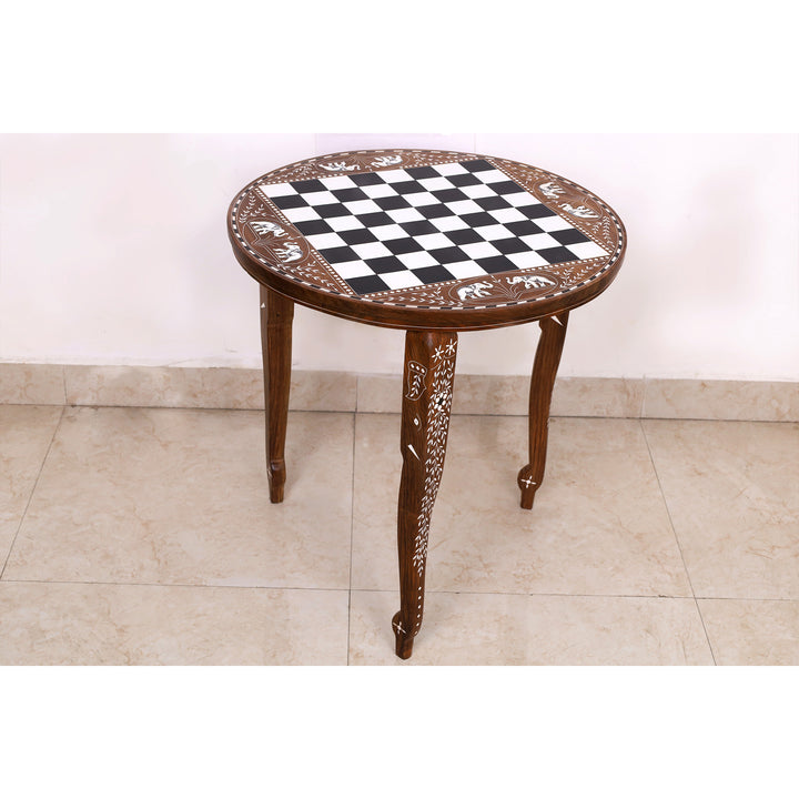 Table d'échecs ronde de luxe 24 pouces - Hauteur 25 pouces - Bois de rose doré et acrylique