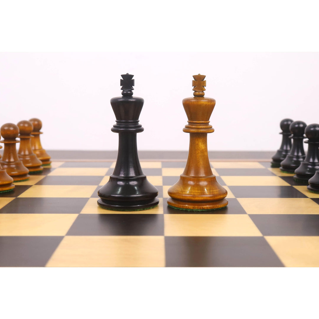 3.6" Golden Castle Craftsman Reproduction Chess Set - Chess Pieces Only - Antiqued & Ebonised Boxwood