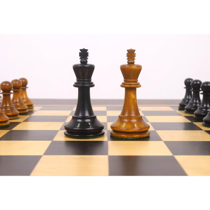 3.6" Golden Castle Craftsman Reproduction Chess Set - Chess Pieces Only - Antiqued & Ebonised Boxwood