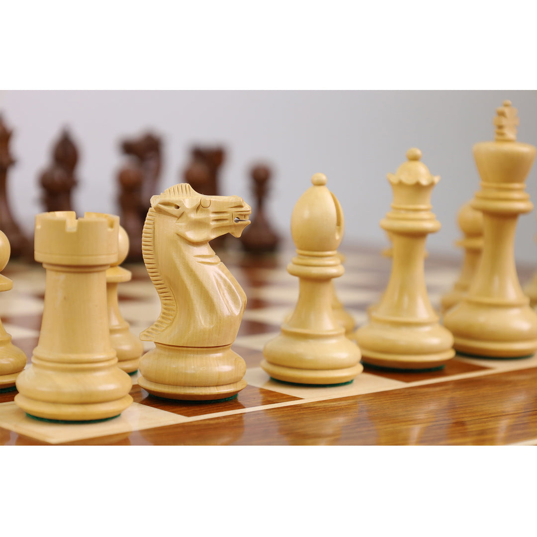 Combo of 30" Chessmaster's Series Golden Rosewood Chess Table with 4.1" Pro Staunton Weighted Golden Rosewood Pieces with Storage Drawers