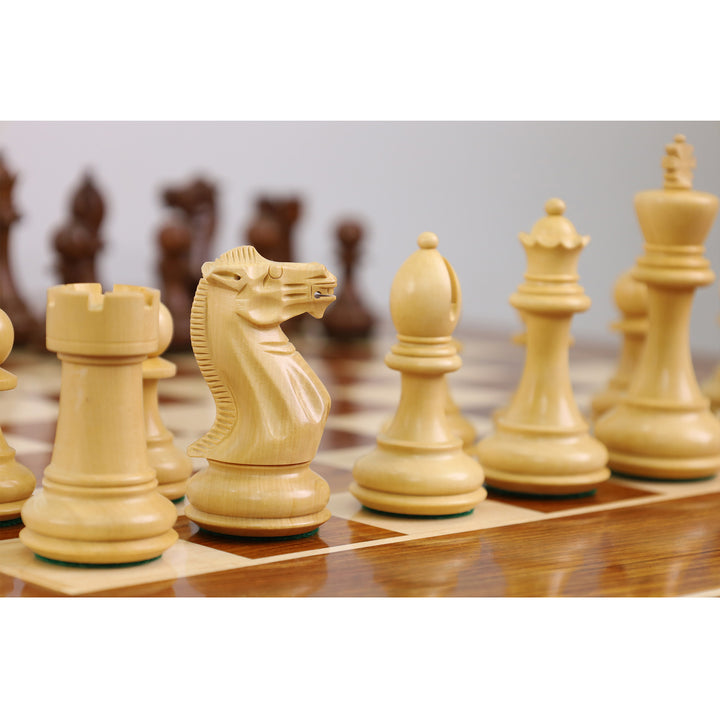 Combo of 30" Chessmaster's Series Golden Rosewood Chess Table with 4.1" Pro Staunton Weighted Golden Rosewood Pieces with Storage Drawers