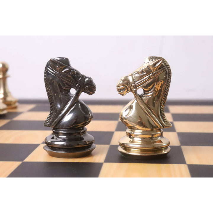 3.9" Juego de ajedrez de lujo de latón y metal de la serie Bridle - Sólo piezas - Oro y gris metalizados