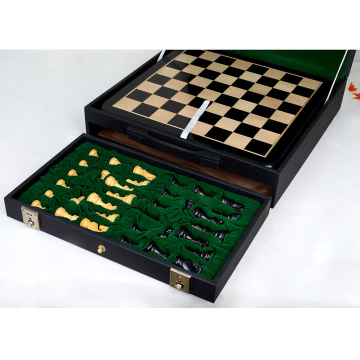 3.1" Russian Zagreb Gift Chess Set Combo - Pieces in Ebonized Boxwood with 17" Ebony Board & Storage Case