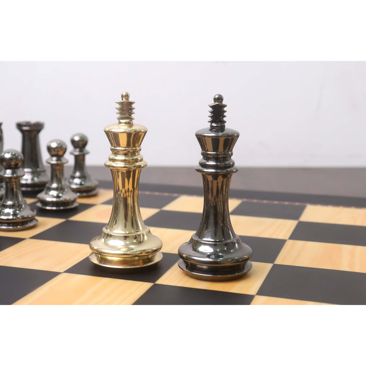 3.9" Jeu d'échecs de luxe Fierce Knight Series Brass Métal - Pièces seulement - Or et gris métallisés