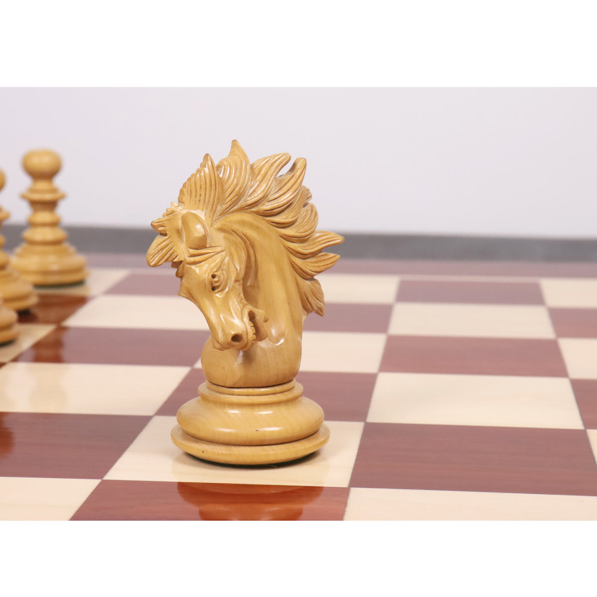 Front view of the detailed Staunton Knight piece from the Marengo luxury collection.