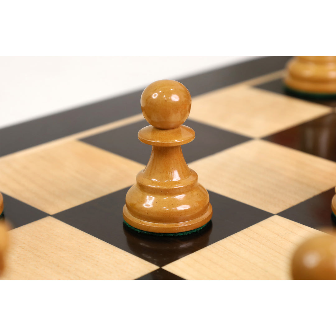 Slightly Imperfect 1972 Championship Fischer Spassky Chess Set- Chess Pieces Only - Lacquered Distress Antiqued Boxwood & Ebony