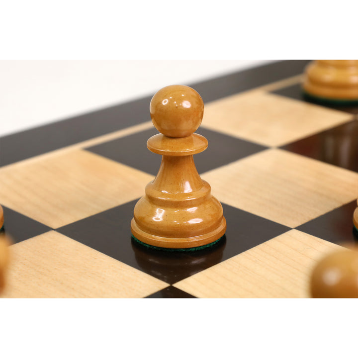 Slightly Imperfect 1972 Championship Fischer Spassky Chess Set- Chess Pieces Only - Lacquered Distress Antiqued Boxwood & Ebony