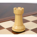 Individual Boxwood Rook piece from the sensor-compatible set placed on a wooden chessboard.