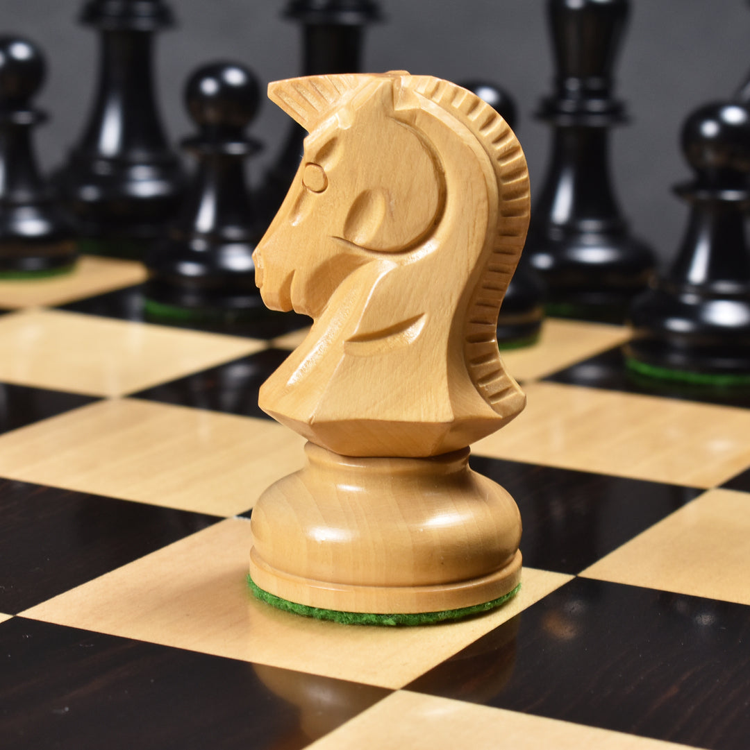 Macro shot of the 3.8" King size Dubrovnik knight highlighting the wood grain and carved mane.