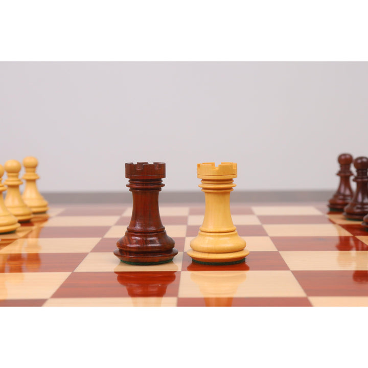 略带瑕疵的 3.3 英寸螺旋马豪华国际象棋套装——仅棋子——玫瑰木与黄杨木