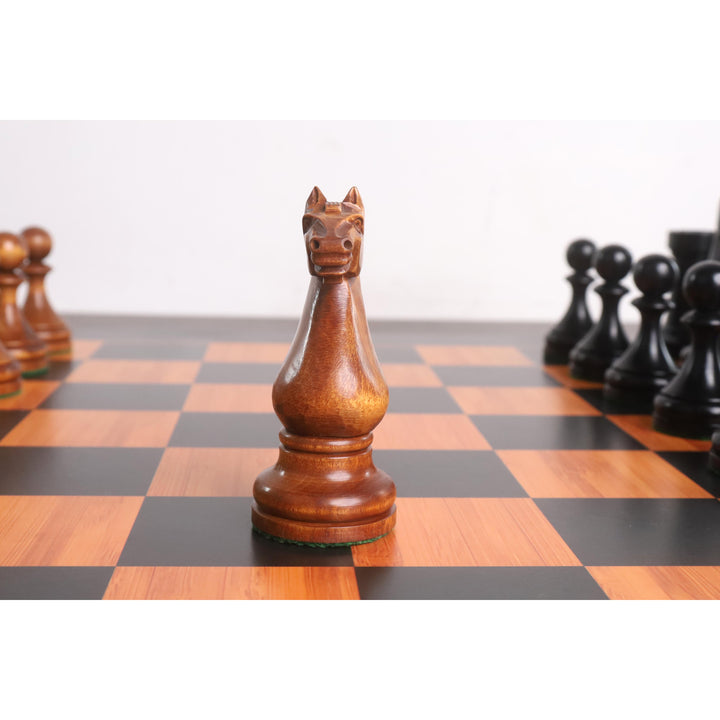 1935 Botvinnik Flohr-II Soviet Chess Pieces Only Set -Distress Antiqued Boxwood & Ebonised Boxwood- 4.4" King - Warehouse Clearance - USA Shipping Only