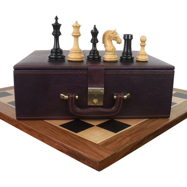 Jeu d'échecs légèrement imparfait 4.5 « Cavalier incliné de luxe Staunton - Pièces d'échecs uniquement - Bois d'ébène et buis