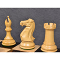 Detailed carving of the bishop, knight, and rook in the Sleek Staunton luxury chess set.
