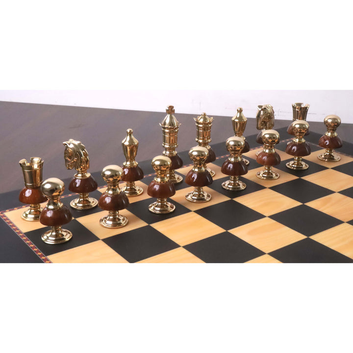 Luksusowy zestaw szachów 3,7” Victorian Fusion z serii Mosiądz metalowy - tylko figury - metaliczne złoto i szarość