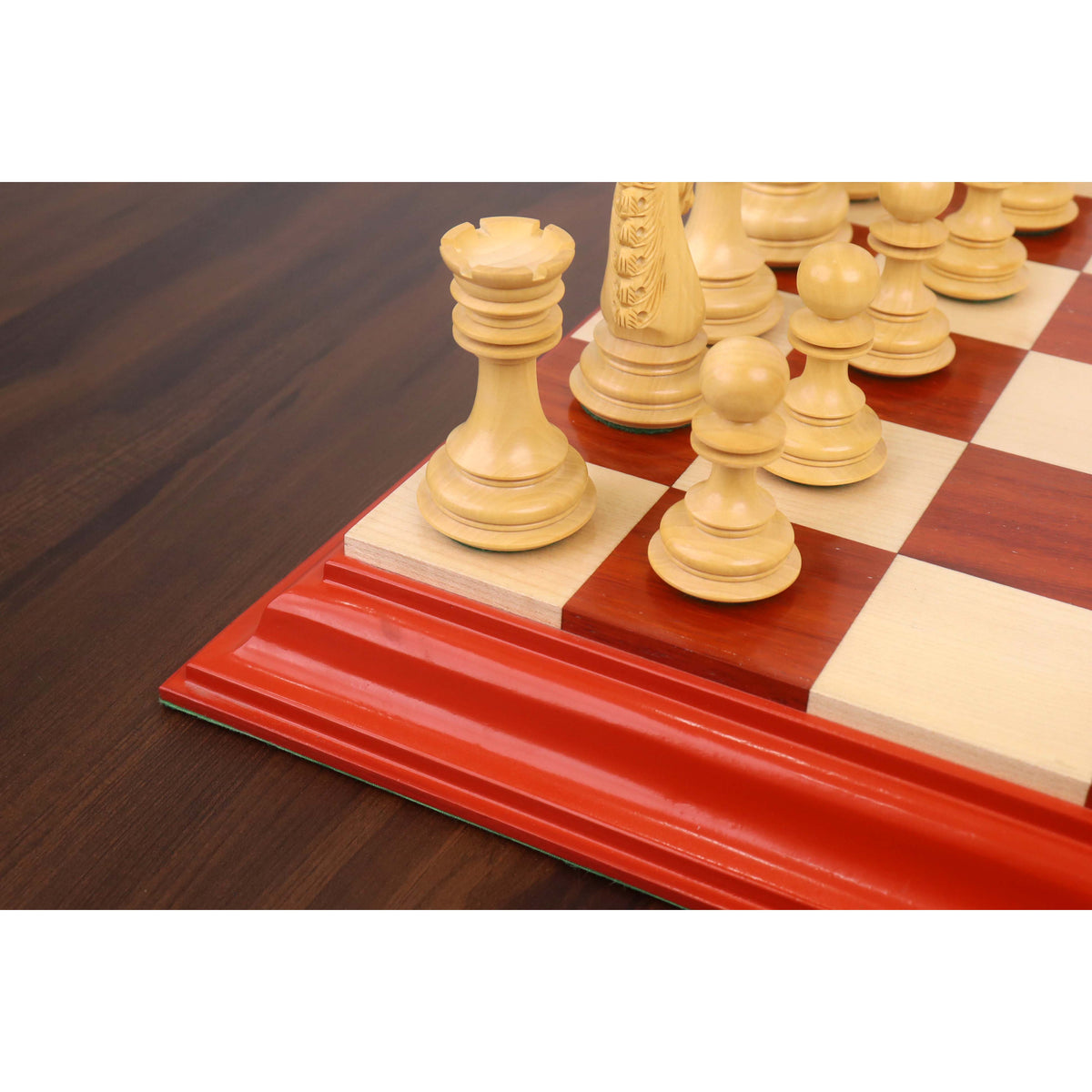 Close-up side view of the hand-carved light rook from the 4.5-inch luxury chess set.