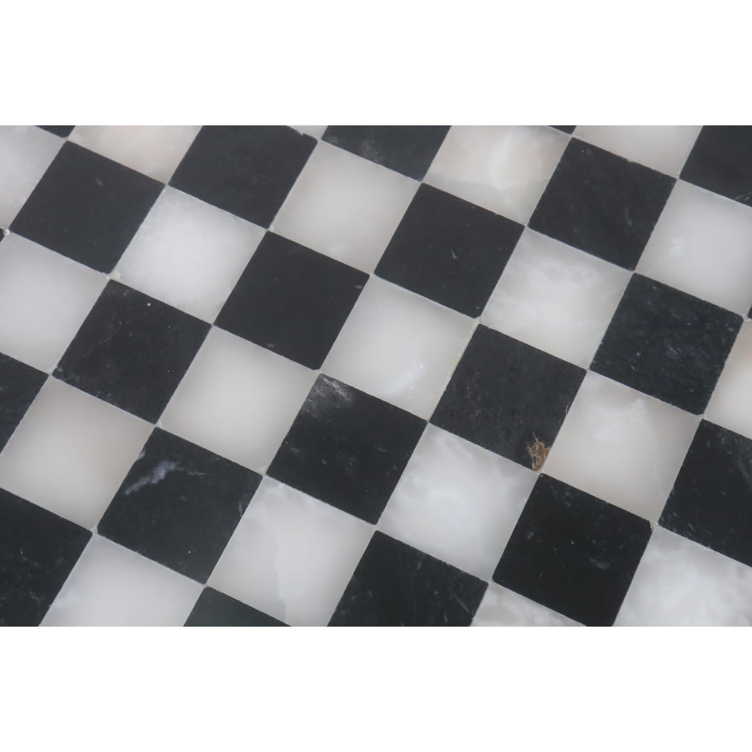 Slightly Imperfect Onyx Marble Chess Pieces & Board Combo Set - 12" - Black and White Stone