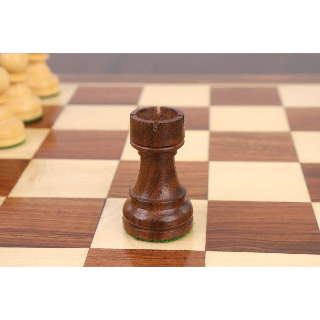 3,3" Staunton-skaksæt til turneringer - kun skakbrikker - Gyldent rosentræ - Kompakt størrelse