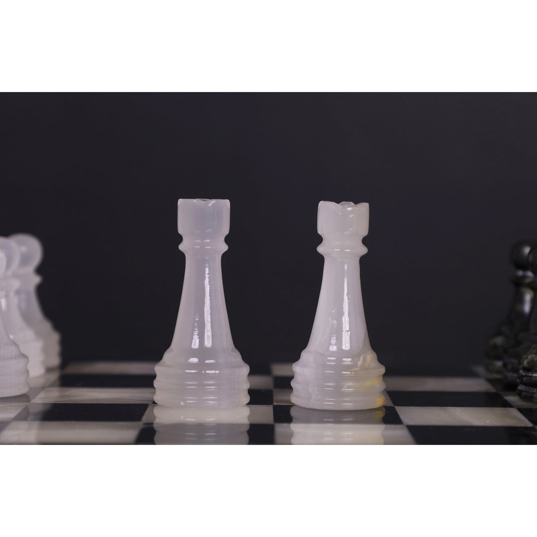 Slightly Imperfect Onyx Marble Chess Pieces & Board Combo Set - 12" - Black and White Stone