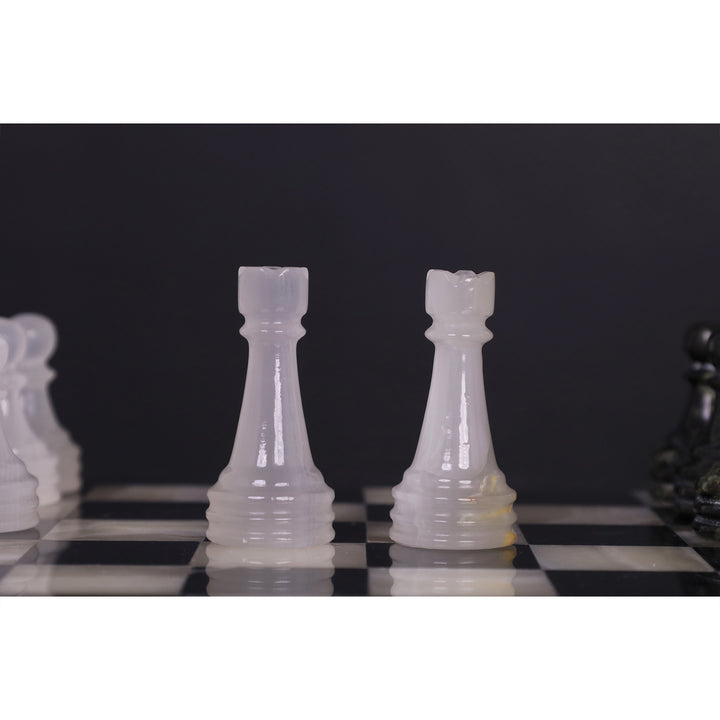 Slightly Imperfect Onyx Marble Chess Pieces & Board Combo Set - 12" - Black and White Stone