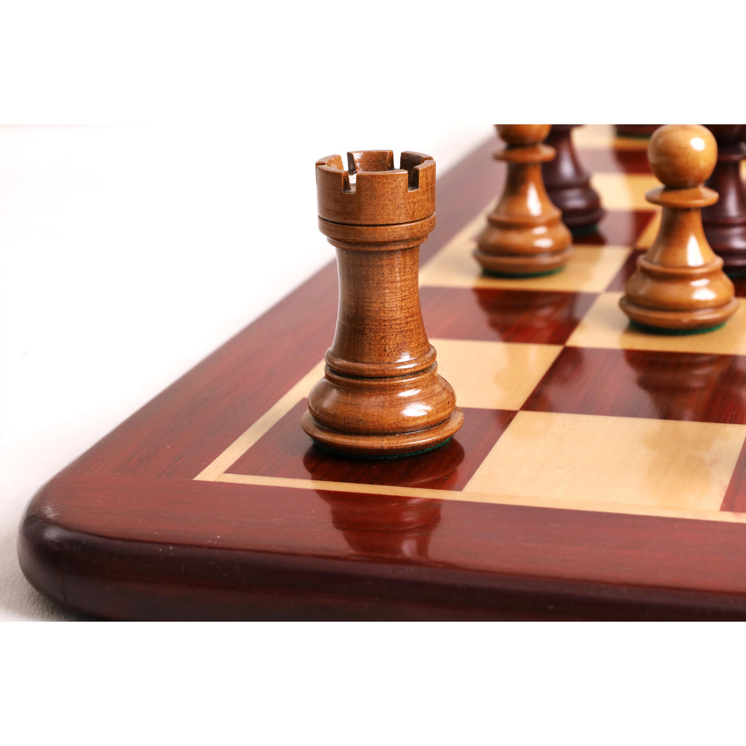 4.1" Pro Staunton Weighted Wooden Chess Set- Chess Pieces Only - Lacquered Distress Antiqued Boxwood & Mahogany Stained Boxwood