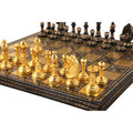 12" Staunton Inspired Luxury Brass Metal Chess Set - Gold & Black Pieces with Board
