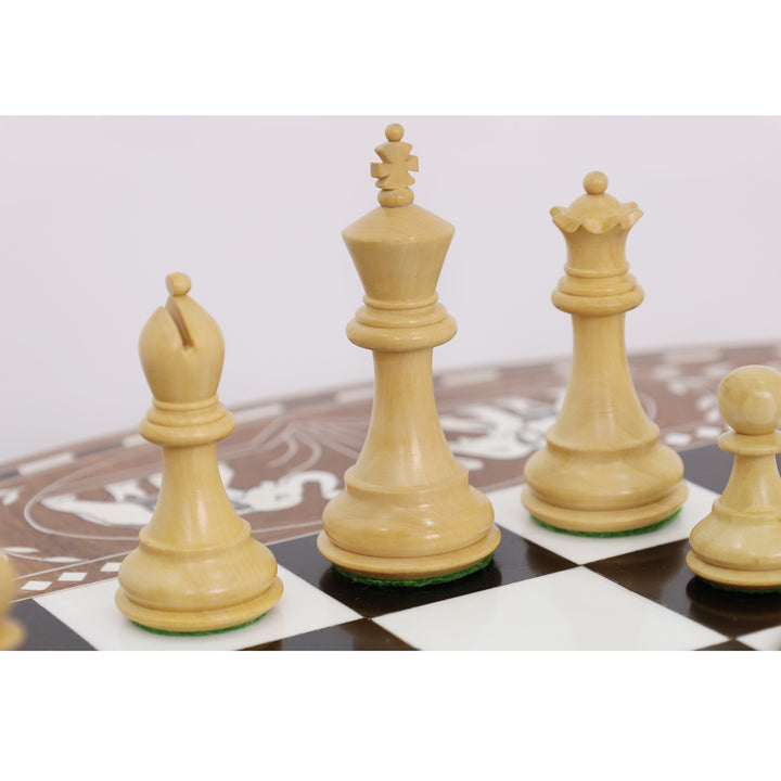 Mesa de Ajedrez Redonda Boutique de Lujo de 24" con Piezas de Ajedrez Staunton - Boj Ebonizado Contrapesado