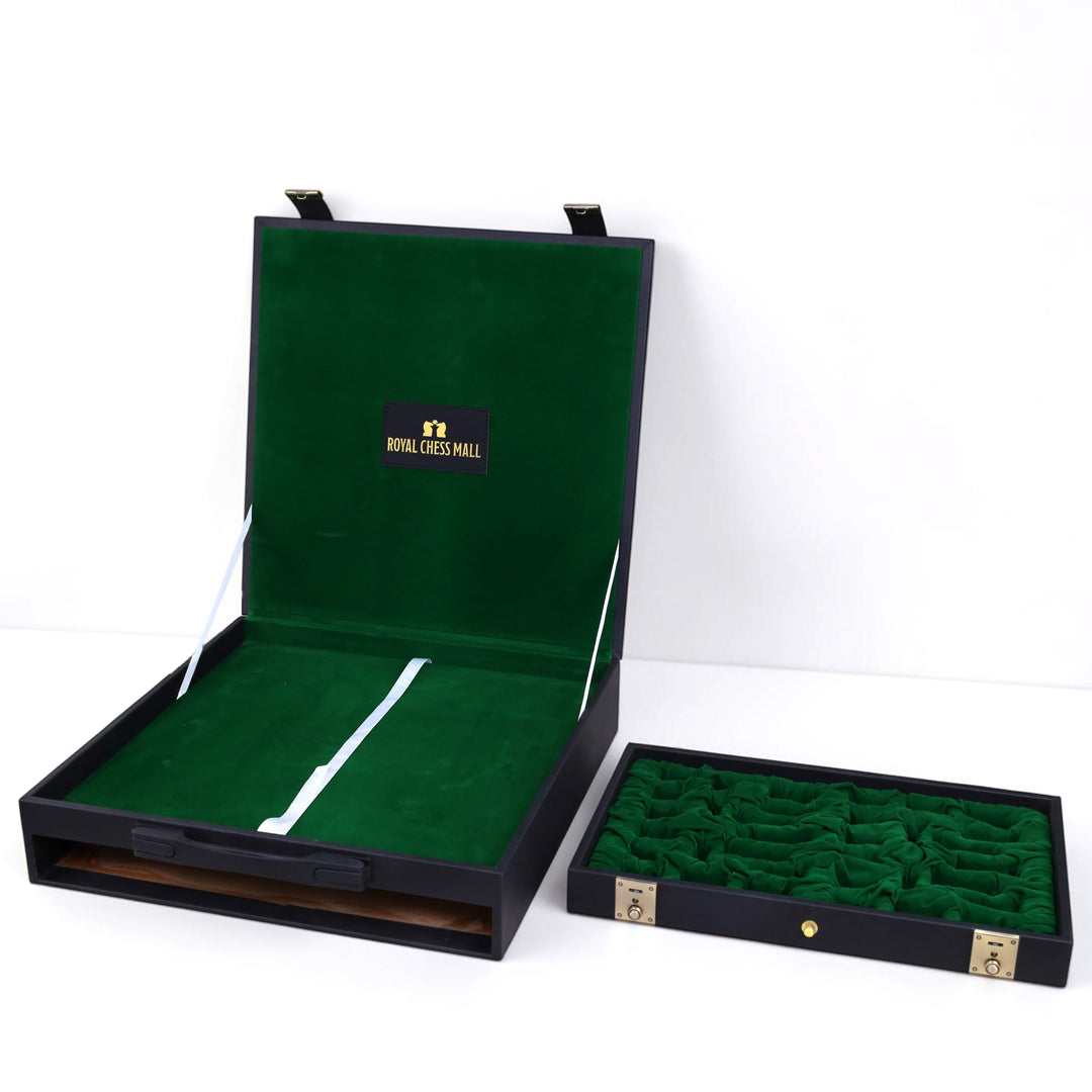All-in-One Leatherette Chess Set Storage Case with Drawers – Fits 15″–17″ Boards & 2.4″–3.0″ King-Height Pieces