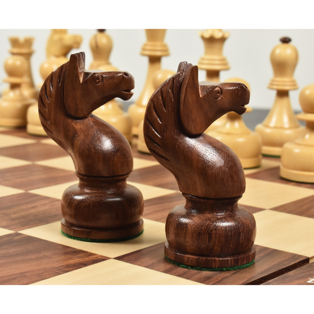 Slightly Imperfect 1960's Soviet Championship Tal Chess Set- Chess Pieces Only - Golden Rosewood - 4" King