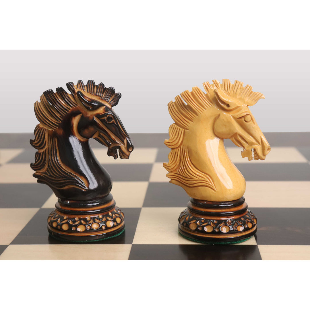 Alexandria Luxury Staunton Burnt Carving Chess Set- Chess Pieces Only - Triple Weighted - Lacquered Boxwood - Warehouse Clearance - Europe Shipping Only