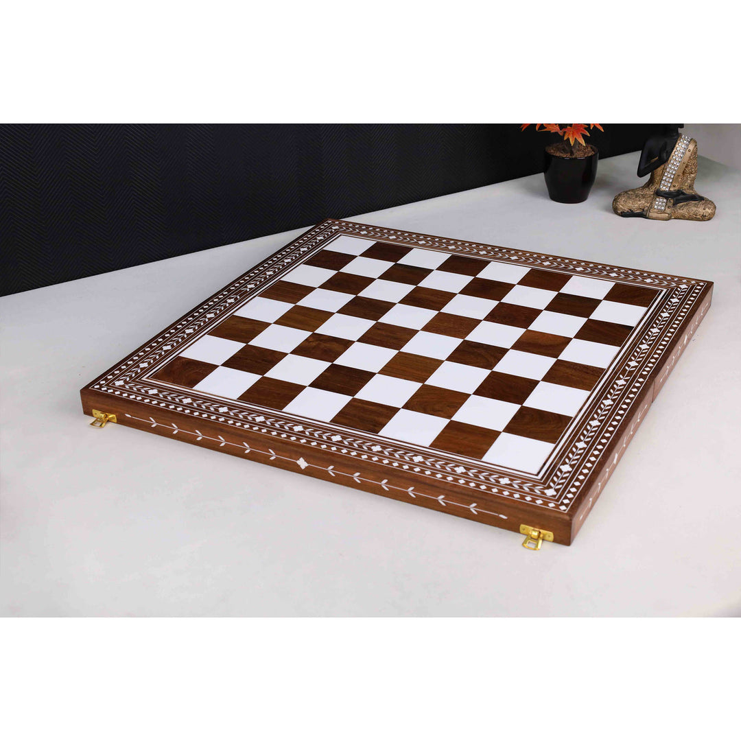 4.1" Pro Staunton Rosewood Chess Set with 21" Golden Rosewood & Acrylic Ivory Inlaid Wooden Folding Chess board