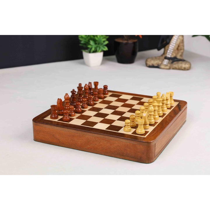 Large 10 inch Travel Chess set with Drawer - Magnetic Set - Golden Rose wood