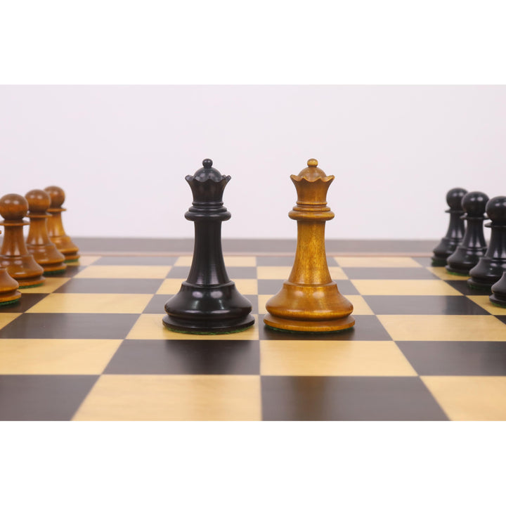 3.6" Golden Castle Craftsman Reproduction Chess Set - Chess Pieces Only - Antiqued & Ebonised Boxwood
